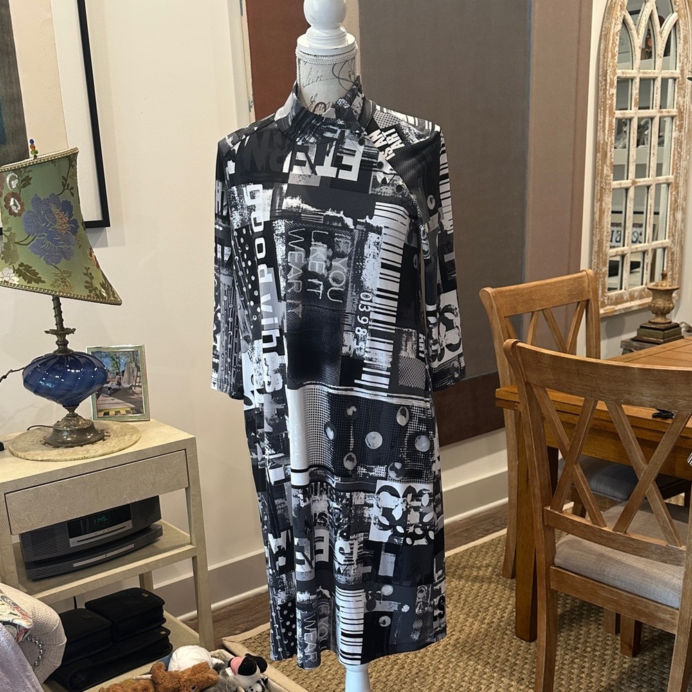 Joseph Ribkoff Black and White Midi Dress